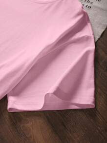 Glissea Summer Casual Slogan Print Round Neck Short Sleeve T-Shirt - Baby Pink - View 3