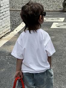 DAZY Baby Jungen Rundhals Kurzarm Druckshirt aus Strick, Sommer - Weiss - Übersicht 2