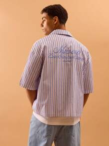 Musero Boxy Striped Button Through Short Sleeve Shirt Front Pocket Detail Summer Spring Holiday Vacation Beach - Multicolor - View 1