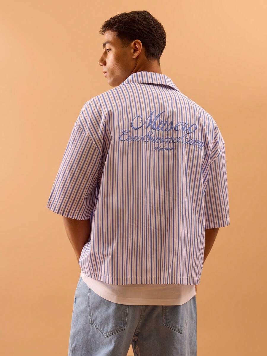Musero Boxy Striped Button Through Short Sleeve Shirt Front Pocket Detail Summer Spring Holiday Vacation Beach - Multicolor - View 1