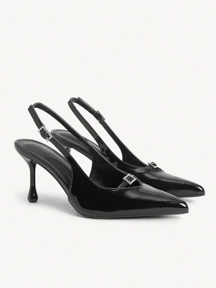 CUCCOO CHICEST Women Elegant Pointy Toe Bowknot Stilettos High Heel Pumps, Glossy Black Patent Leather Backless Dress Shoes For Commuting, Date, Afternoon Tea, Classic & Refined