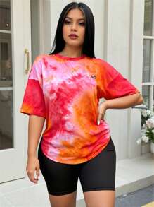 Muchica 大码拱形下摆扎染 T 恤，春/夏