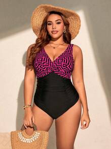 Swim Lushoire Đồ bơi một mảnh họa tiết hình học cỡ lớn cho nữ - Nhiều màu - Xem 3