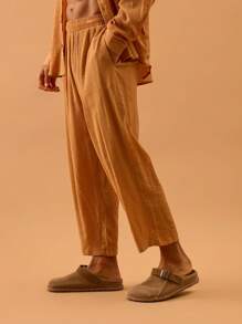 Musero 男士亚麻锥形套装裤，仅松紧腰带，夏季春季假日度假海滩泳池边