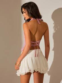 Glamine Glamine Women Striped Halter Casual Sleeveless Blouse Summer Sexy Backless Bow-Tied Adjustable Buckle Suspenders