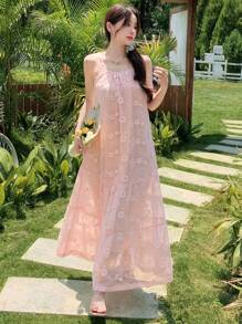 DAZY 女士纹理荷叶边下摆长裙，春夏季甜美风格