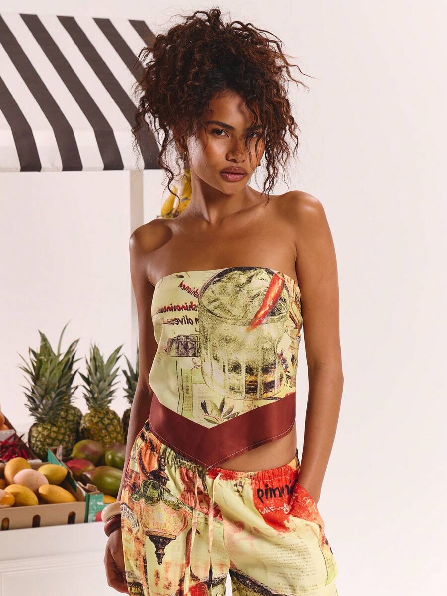 MUSERA Handkerchief Printed V Hem Top Spring, Summer, Ibiza, Holiday, Cute, Festival, Vacation Beachwear, Beach, Boho Cute Summer Tops Summer Holiday Graphic Tees Cowgirl