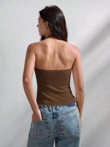 Maija Parte superior de tirantes con decoración de hebilla de metal marrón nueva para el verano, atuendo urbano moderno, elegante y romántico, apropiado para salidas, fiestas de vacaciones, festivales de música, y uso casual de negocios vintage
