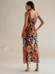 Elegant Lady Colorful Printed Beaded Mid-Length Strapless Dress Maxi Women Outfit - Black - View 2