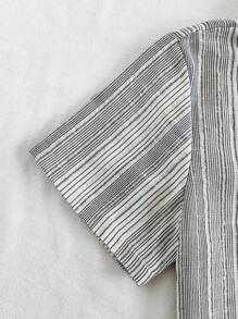 青少年男孩条纹印花纽扣短袖衬衫，夏季