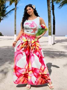 SHEIN EZwear Quần dài mùa hè in hoa dáng rộng cỡ lớn - Nhiều màu - Xem 1