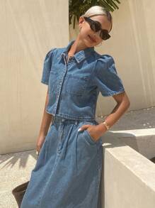 DAZY 女士牛仔两件套服装 - 藍色 - 查看 5