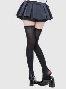 ROMWE Goth 1 Pair High Elasticity Black Thigh High Socks For Women