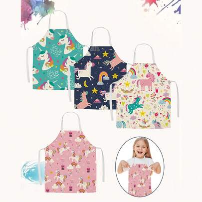 1/2/4 件儿童围裙，卡通独角兽风格男孩女孩围裙，适用于烹饪、烘焙、艺术绘画、园艺围裙、儿童围裙、儿童围裙、儿童围裙、幼儿烹饪围裙、男童围裙、儿童围裙、围裙、儿童围裙、儿童围裙、儿童烹饪围裙、幼儿围裙、儿童厨师、儿童烹饪围裙、可爱围裙、儿童围裙、儿童围裙、围裙