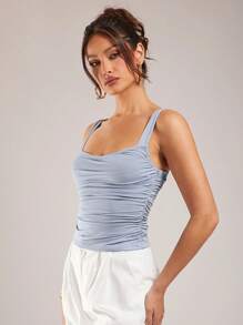 Silquee 女式纯色简约吊带背心 - 藍色 - 查看 6