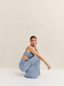 Nöista 套装度假装夏季度假性感装超长裙短款结饰上衣 - 藍色 - 查看 1