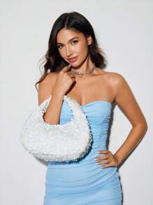 SHECARRY Women's Glitter Design Glamorous Party Handbag, White - White - View 2