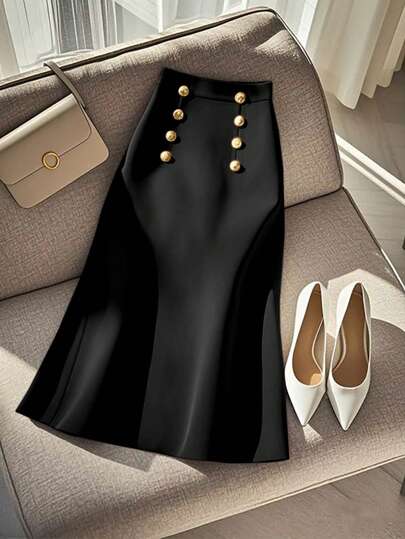 Flirla 女士加大码优雅通勤简约 A 字裙