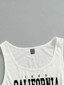 SHEIN EZwear Áo ba lỗ hở vai cổ chữ U rộng rãi cho nữ, họa tiết Los Angeles, phù hợp cho mùa hè - trắng - Xem 4