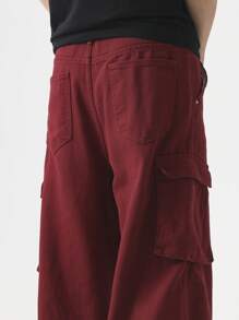 Chillumni 男士纯色休闲牛仔裤，适合夏季 - 紅色 - 查看 5