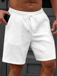 EGENSIO 男士纯色抽绳腰休闲口袋短裤 - 白色 - 查看 3