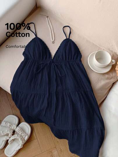 Comfortcana فستان صيفي قصير كاجوال للنساء بلون أزرق داكن
