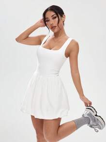Women's Solid Square Neck Sleeveless Casual Fitness Dress