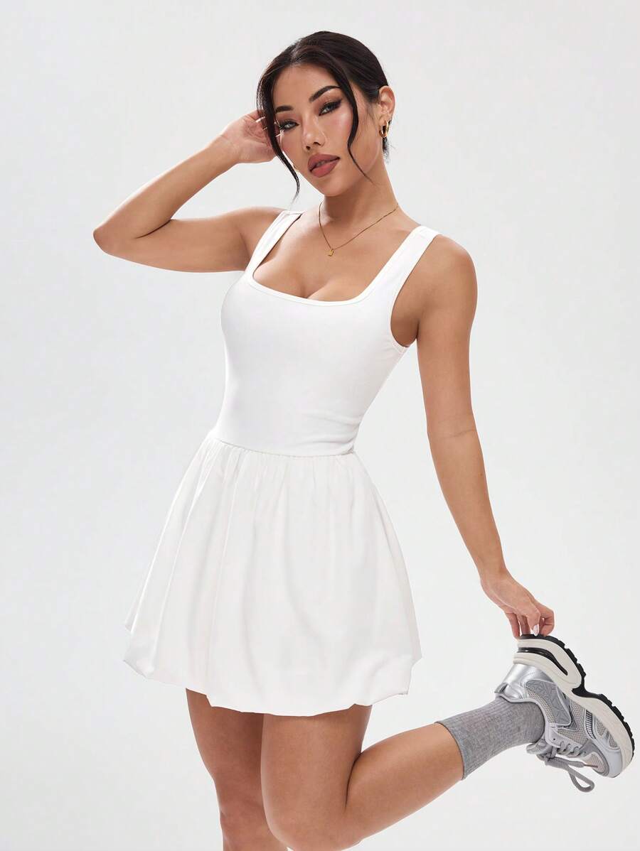 Women's Solid Square Neck Sleeveless Casual Fitness Dress