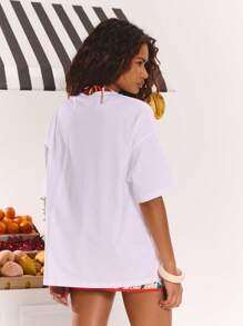 MUSERA Oversized Fruit Graphic Slogan T-Shirt Spring, Summer, Ibiza, Holiday, Cute, Festival, Vacation Beachwear, Beach, Boho Graphic Tees Baggy Oversized Cute Summer Tops Airport Holiday Airport Holiday Graphic Tees Oversized