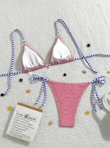 Swim Mod Spring Break Women Casual Sports Beach Adjustable Strap Swimsuit Set For Summer Beach Vacation - Dusty Pink - View 2