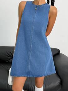 SHEIN Teen Girls Y2K Spring Summer Washed Denim Sleeveless Round Neck Dress With Open Back Bowknot Decor,Girls Summer Beach Boho Vacation Shorts, Summer Concert Festival Casual Rave Outfits, Girls Summer Brunch Church Graduation Outfits,Streetwear,Back To School Party Outfits Fall Winter