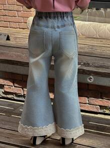 DAZY Jeans acampanados con parches de encaje para niñas, ropa de otoño - Azul - Ver 3