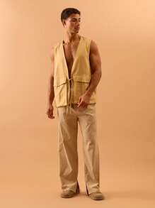 Musero Linen Utility Sleeveless Waistcoat Drawstring Detail Summer Spring Holiday Vacation Beach Poolside - Apricot - View 6