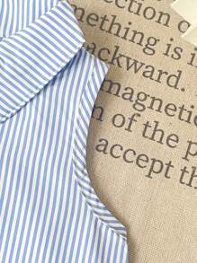 SHEIN 女婴 0-3 岁春夏休闲学院风日常百搭无袖 Polo 领蓝白条纹连衣裙，适合婴儿日常穿着 - 藍色 - 查看 4