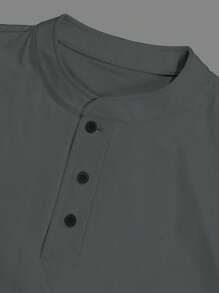 Manfinity Dauomo Camisa polo de cuello redondo versátil y de moda para hombres, nuevo estilo de verano - Gris Oscuro - Ver 5