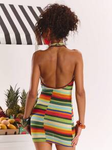 MUSERA Deep V Stripe Knit Sleeveless Mini Dress Spring, Summer, Ibiza Outfit, Holiday, Cute, Festival, Vacation Beachwear, Beach, Boho Sexy Rave Concert