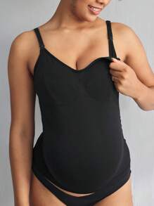 Maternity Solid Color Nursing Camisole Top - Black - View 1