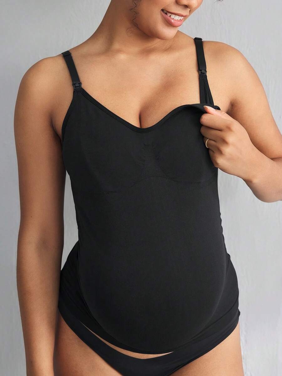 Maternity Solid Color Nursing Camisole Top - Black - View 1
