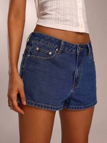 Avantive Women's Summer Basic Dark Blue Washed Denim Shorts/Decorated Leather Label/Summer Denim Shorts/Cute/Outing/Vacation/Office Wear