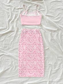 Soleia 2 件套花卉图案短款吊带背心和迷你裙，女士休闲夏季度假装 - 彩色 - 查看 2