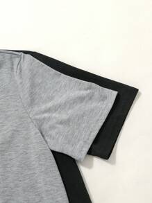 SHEIN 青少年男孩四件套休闲睡衣套装，包括纯色圆领T恤和格子短裤，宽松舒适 - 黑與白 - 查看 4