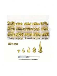80 Sets Pointed Bead Screw Rivet, Punk Spikes And Studs Kit, Metal Tree Spikes Studs For Leathercraft And Punk Style Clothing Accessories DIY Craft Decoration