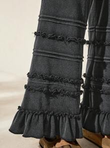 Easelle Pantalones cortos sueltos y acampanados de verano informales y de vacaciones, lavado desgastado negro, para mujeres - Negro - Ver 6