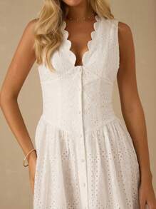 Enchnt 春夏浪漫女装时尚白色贝壳边无袖刺绣图案长裙，甜美优雅，适合度假、约会、节日、派对、毕业典礼、婚礼嘉宾和海滩，舞会礼服，女士夏季连衣裙，女士太阳裙，夏季服装，优雅派对商务休闲女士连衣裙 - 白色 - 查看 2