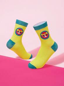 THE POWERPUFF GIRLS X SHEIN Chaussettes d'équipe colorées et mignons motif bulles à la mode