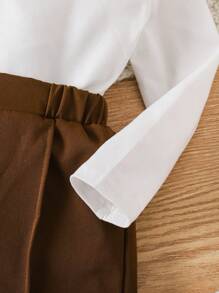 SHEIN 新款女童春秋派对装，优质背心+阔腿裤+长袖T恤三件套，户外休闲三件套，粉色无袖纽扣背心+舒适中高领针织上衣+阔腿裤，欧美时尚酷女孩时尚简约设计童装 - 巧克力棕 - 查看 6