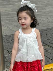 DAZY Young Girls Round Neck Sleeveless Woven Blouse, Fall Clothes - White - View 6