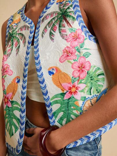 Travachic 女士宽松热带印花背心，适合度假、夏季、度假，适合节日、下午茶、婚礼季节、海滩巡游度假、城市公路旅行、波西米亚风、音乐节、沙滩装、复活节、女士优雅上衣、度假、音乐会、假日、波西米亚风，适合春夏和秋季