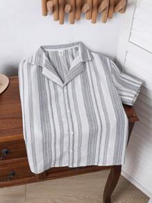 Camisa casual de uso diario con cuello de botones y ajuste holgado a rayas para niños preadolescentes