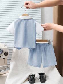 Souflis Souflis 2 stuks babyjongens ruitpatroon splice revers korte mouw shirt en shorts set